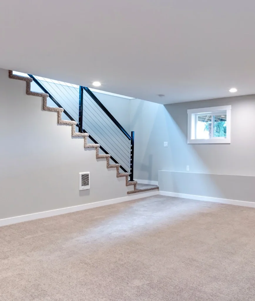 basement stairs going down to finished basement