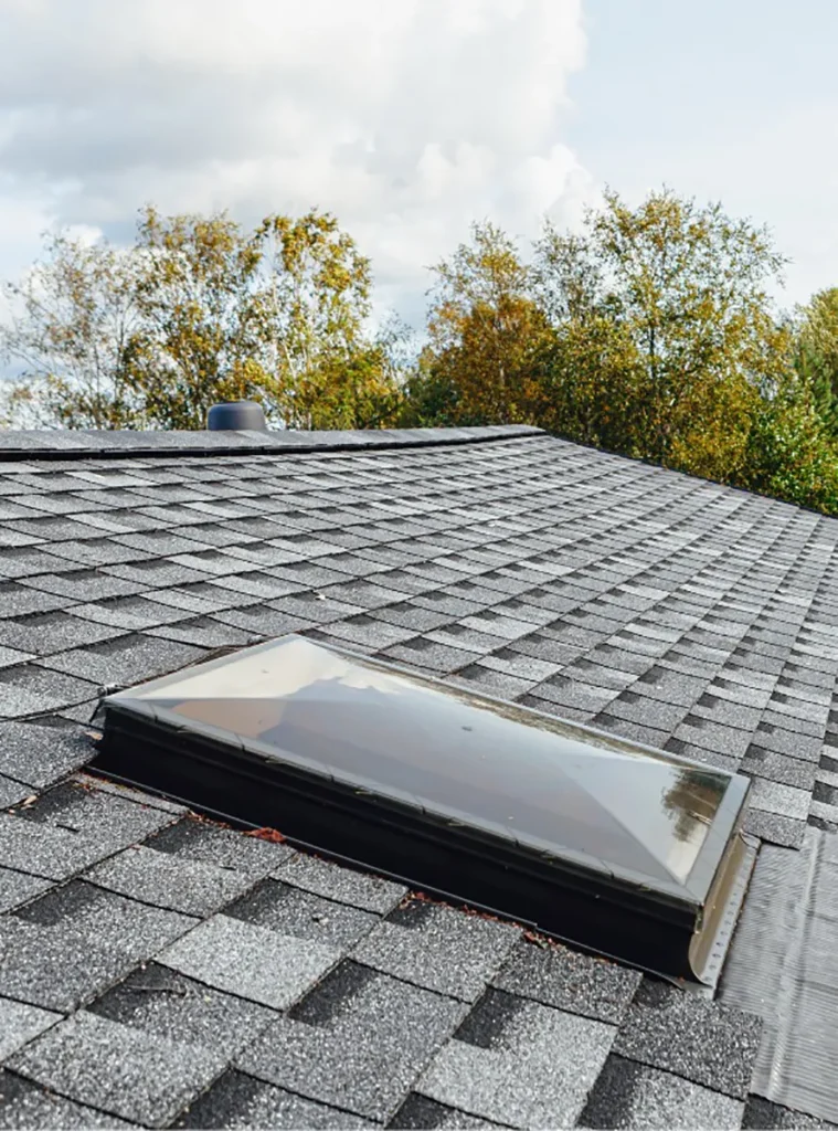 A skylight on a home roof